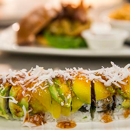 Artfully plated sushi roll