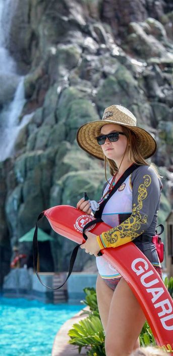 Volcano Bay Lifeguard Scanning Pool for Guests