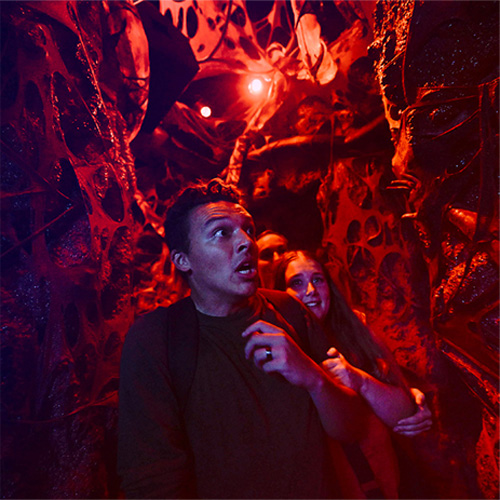 people scared walking through haunted house